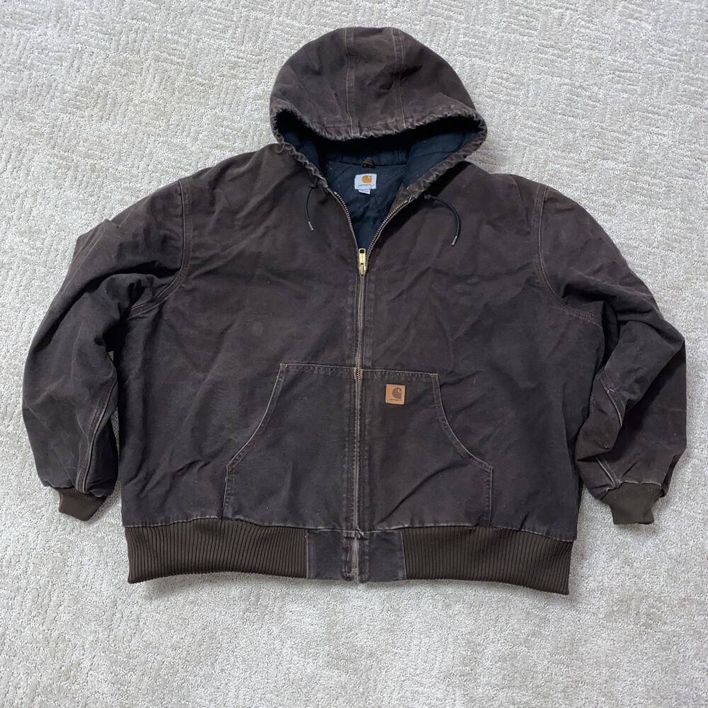 VINTAGE CARHARTT J130 DKB DARK BROWN HOODED WORK JACKET QUILT LINED SIZE 4X